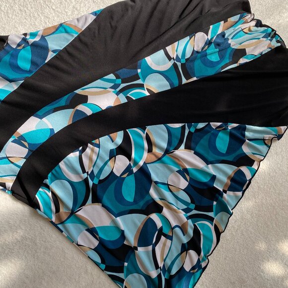 Women's Colorblock Geometric Turquoise, Black, and Tan Halter Top Dress M - Picture 8 of 15